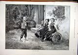 1895 CHOIR MASTER YOUNG BOY GIRLS SINGING GARDEN SCENE
