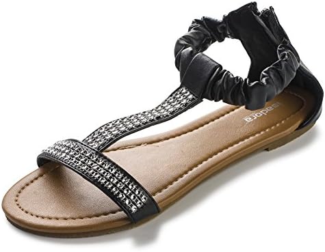 ISADORA Womens Back Zipper, Gladiator Sandal With Studded Diamonds And Faux Leather Straps (9, Black)