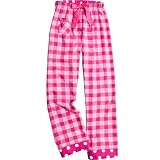 Bubble Gum Pink and White Check Dot VIP Flannel Pants for lounging, sleep, sports. Unisex relaxed fit, Xsmall