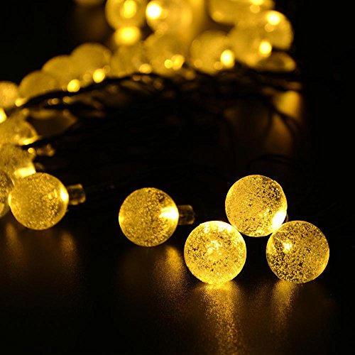 lederTEK Solar Outdoor String Lights 20ft 30 LED Warm White Crystal Ball Solar Powered Globe Fairy Lights for Garden Fence Path Landscape Decoration (30 LED Warm White)
