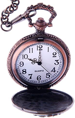 Pocket Watch Railroad Embossed Case Arabic Numerals with Chain Full Hunter Vintage Steampunk Design