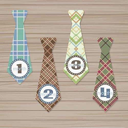 MyLilSprouts Monthly Baby Boy Newborn MileStone Neck Tie Stickers 1 - 12 Months Set - Baby Shower Gift (Style 2)