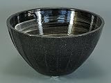 京黒ハケ面取手洗い鉢　　＃しがらき焼 翔オリジナルの金運豆蛙ストラップ・鈴付１本と陶器製保存容器（お漬物、お味噌等2合用）をもれなくプレゼントさせていただきます