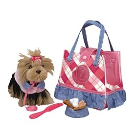Pucci Pups Yorkshire in Ruffle Bag - Pink Plaid by Battat