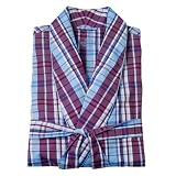 Savile Row Mens Blue Navy Burgundy Check Bath Robe