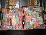 2 Maroon Blue Sequin Sari Toss Pillow Cushion Covers From India Free Shipping