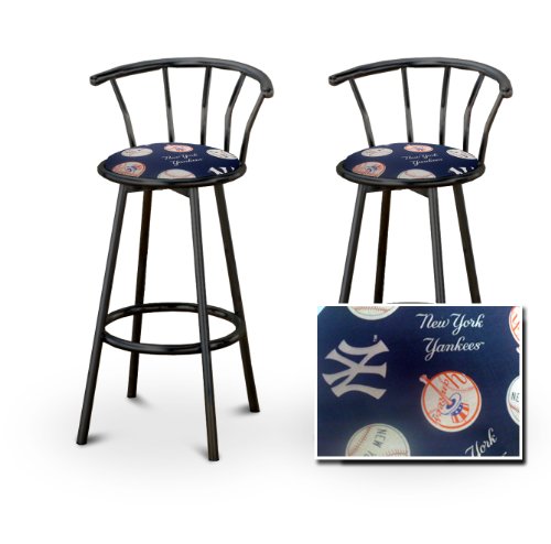2 New York Yankees Baseball MLB Themed Specialty / Custom Black Barstools with Backrest Set