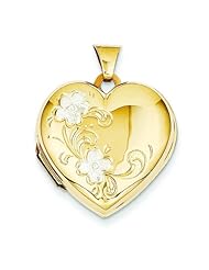 14K Two Tone Gold Flower Heart Locket Jewelry New |A