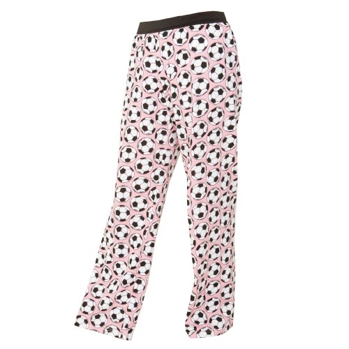 Soccer Pink Novelty Print Jersey cotton pants for lounging, sleep, sports. Unisex relaxed fit, available in 5 Adult sizes, exposed elastic waist