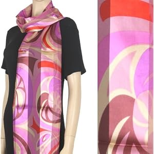 Lightweight Satin and Sheer Stripe Swirl Fashion Scarf / Sash / Wrap / Belt