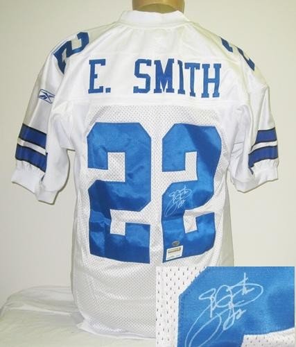 Emmitt Smith Autographed/Hand Signed Dallas Cowboys Authentic Reebok white Football Jersey