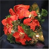 Christmas Pine Bouquet with Lights, and Poinsettia Flowers