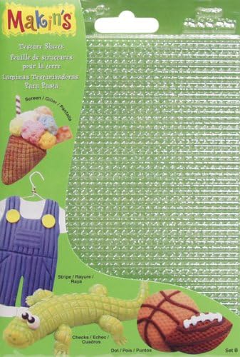 Makin'S Clay Texture Sheets 7"X5-1/2" 4/Pkg-Set B - Makin'S Clay Texture Sheets 7"X5-1/2" 4/Pkg-Set B (Screen/Stripe/Check/Dot). Makin'S-Clay Texture Sheet Sets. Makin'S Plastic Clay Texture Sets Are