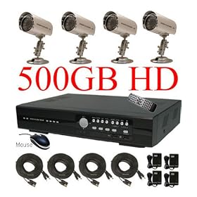 USA Security Store --CCTV 4 High Resolution CCD Day/Night Vision Color Cameras with one 4 Channels Video audio H.264 Security Surveillance DVR Digital Video Recorder System Built-in 500GB HDD, Included 4x65FT video cables and Power Supplies KIT. Supports Network Remote Viewing Over Internet, Windows IE, iPhone, Windows Mobile, and Apple Mac FireFox.