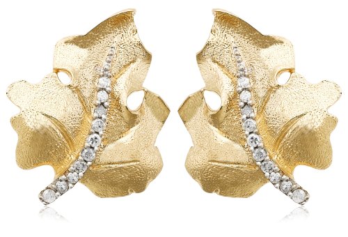 10k Yellow Gold Diamond Leaf Earrings (1/10 cttw, I-J Color, I2-I3 Clarity)
