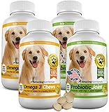 Amazing Combo Omega-3 Fish Oil and Probiotics for Dogs - Pure All-Natural Pet Antioxidant - Promotes Shiny Coat, Brain Health, Eliminates Diarrhea Gas and Joint Pain, 120 Tasty Chews x 4