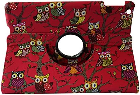 iStyle Dealer Newly Designed PU Leather Luxury Stylish Slim-Fit Ultra Lightweight 360 Degrees Rotating Night Owl Bird Style Design Series Smart Folio Cover Case Skin with Auto Sleep / Wake Feature for iPad 5 ipad air Generation with Free Gifts Bonus Stylus Pen and Cleaning Cloth Pad - Owl Red