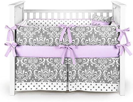 Damask Polkadot Gray & Lilac Baby Bedding - 5pc Crib Set by Sofia Bedding
