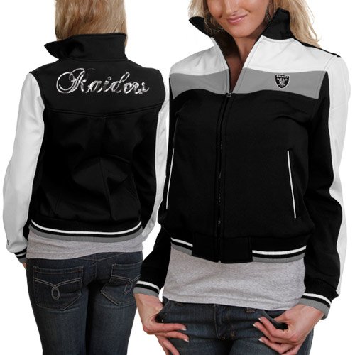 Oakland Raiders Ladies Black Bonded Softshell Full Zip Jacket (Large)