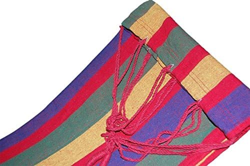 Double Canvas Travel Hammock / Outdoor Bed 98.5*59 Inches 400lbs, Rainbow Color (Red) with 2 Hammock Tree Straps