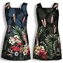 Tropical Surfboard Woodie Square Neck A-Line Hawaiian Aloha Short Tank Dress - Regular and Plus Size