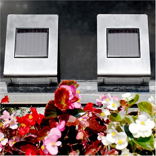 Sohodecor 2 Pack Grand Luxy Stainless Steel Wall Mounted Solar Path Light with 4.5 Inch Amorphous Solar Panel