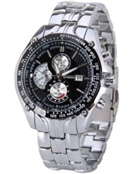 Wmicro NEWEST Fashion Round Black Dial Water Resistant Sports Chronometer Quartz Clock Watch Stainless Steel Silver Color