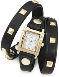 La Mer Collections Womens LMLW1010A Black Gold Pyramid Stud Wrap Watch