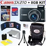 Canon PowerShot SX210IS 14.1 MP Digital Camera (Black) + 8GB Accessory Kit