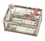 Glass Jewelry Trinket Box with Pink Dragonfly & Rose