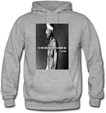 SHSUE Men's Tupac Shakur Printed Cotton Hooded Sweatshirt Medium Grey