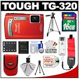 Olympus Tough TG-320 Shock & Waterproof Digital Camera (Red) with 16GB Card + Battery + Floating Strap + Case + 2 Tripods + Accessory Kit
