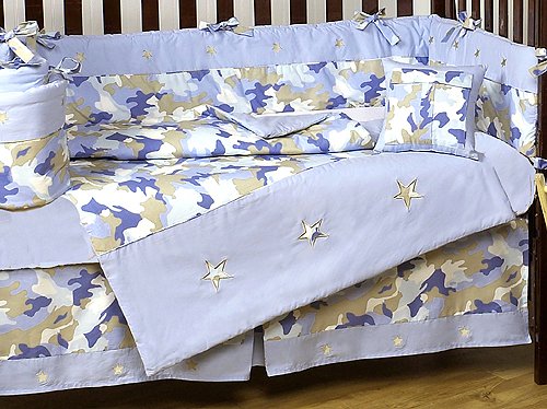 Khaki and Blue Camo Camouflage Military Baby Boy Bedding 9pc Crib Set by Jojo Designs