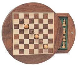 Wood Magnetic Round Chess Set -7"