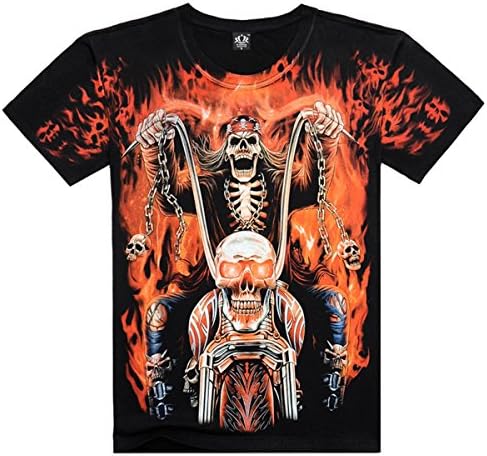 HAOYOUDUO Men's Black Shirts Short Sleeve 3D Printed Ghost Rider Skull Rock T-shirt Tops