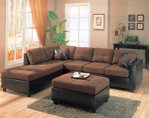 Harlow L Sectional in Chocolate Microfiber and Dark Brown Faux Leather by Coaster - 500655L