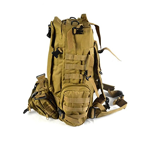 HFIRE 65L Sport Outdoor Military Rucksacks Tactical Molle Backpack Camping Hiking Trekking Bag (TAN)
