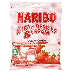 Haribo Gummi Candy, Strawberries and Cream, 5-Ounce Bags (Pack of 12)