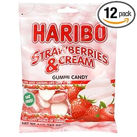 Haribo Gummi Candy, Strawberries and Cream, 5-Ounce Bags (Pack of 12)