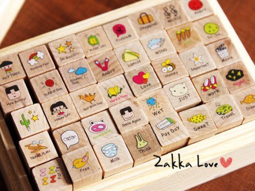 Wooden Rubber Stamp Set 40 Kinds Korea DIY Happy Girl Diary Stamp Set