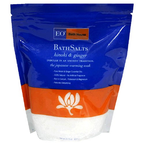 EO Bath House Bath Salts, Hinoki & Ginger, 22-Ounce Container  (Pack of 3)