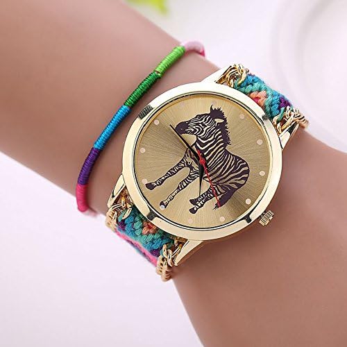 New Women Handmade Braided Zebra Bracelet Dial Quarzt Watch WristWatch Stylish Fashion AG15