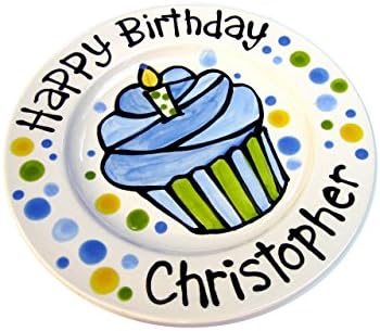 7" Blue Cupcake Happy Birthday Ceramic Personalized Plate