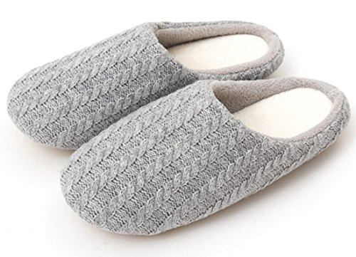 ChicNchic Unisex Men Women Soft Cotton Cable Knit Fuzzy Anti-slip Indoor House Slippers