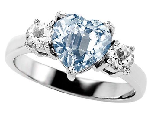 2.60 cttw 925 Sterling Silver Genuine Heart Shape Simulated Aquamarine Engagement Ring