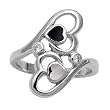 Silver Ring with Stone - Clear CZ / Mother of Pearl / Black Onyx - Heart - Height: 22mm, Size: 5-9 Silver Ring with Stone - Clear CZ / Mother of Pearl / Black Onyx - Heart - Height: 22mm, Size: 5-9