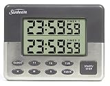Sunbeam, 91642, 23 Hour, 59 Minute, 59 Second Dual Digital Timer with Clock, Grey/Stainless Steel