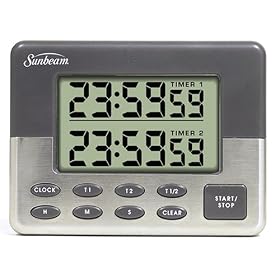Sunbeam, 91642, 23 Hour, 59 Minute, 59 Second Dual Digital Timer with Clock, Grey... by Clocks