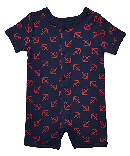Leveret Short Sleeve Snap Up Romper 100% Cotton (3-6 Months, Anchors)