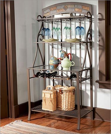 Childrens Toyshop  Kitchen & Housewares : Powell Parsley Antique Pewter Baker's Rack - 367-424 (Pewter) (72"H x 36"W x 20"D)